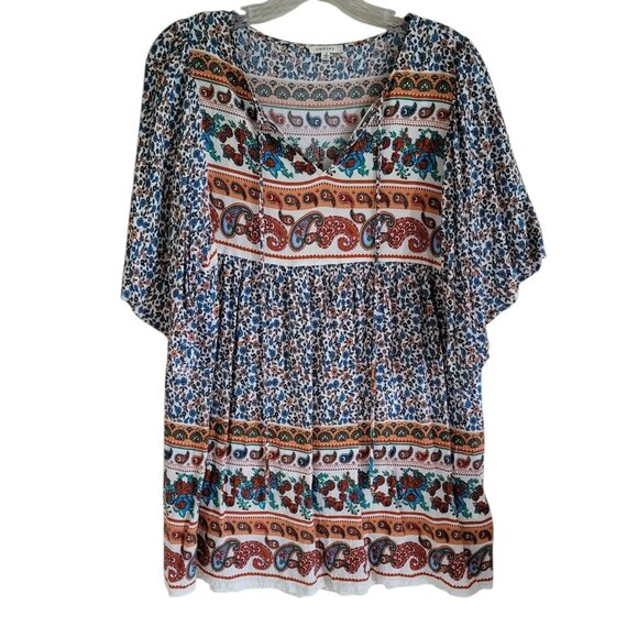 JODIFL Tops - Jodifl Floral Boho‎ Top Small Rayon Flutter Sleeve Tassels Fits Up To Medium
